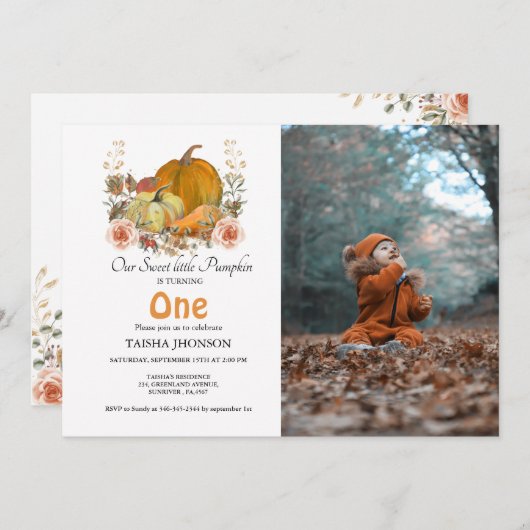 Invitation Citrouille d'automne premier anniversaire (Devant / Derrière)