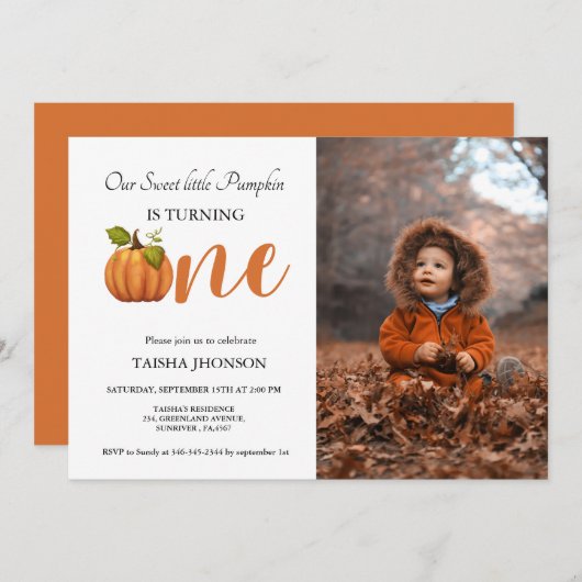 Invitation Citrouille d'automne premier anniversaire (Devant / Derrière)