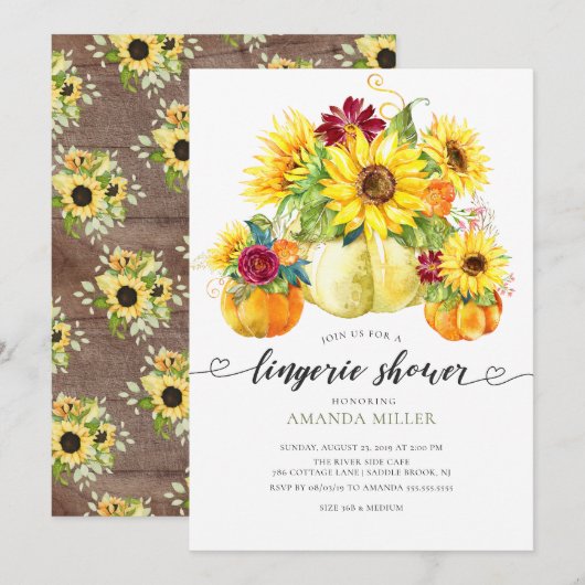 Invitation Citrouille d'automne Sunflower Bridal Lingerie Dou (Devant / Derrière)
