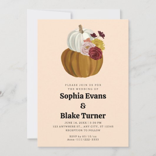 Invitation Citrouille de automne orange et blanc Mariage jaun (Devant)