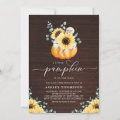 Invitation Citrouille de bois rustique et Baby shower d'autom (Devant)