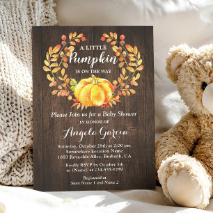 Invitation Citrouille de bois rustique Wreath Baby shower d'a