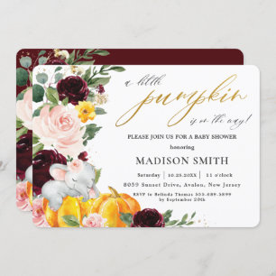 Invitation Citrouille de Bourgogne Baby shower d'éléphant   