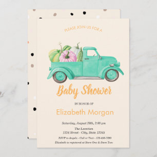 Invitation Citrouille de camion, Baby shower Pois