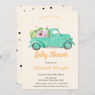 Invitation Citrouille de camion, Baby shower Pois