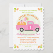 Invitation Citrouille de camion rose 1er premier anniversaire (Devant)
