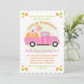 Invitation Citrouille de camion rose 1er premier anniversaire (Debout devant)