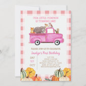 Invitation Citrouille de camion rose Animaux 1er anniversaire (Devant)
