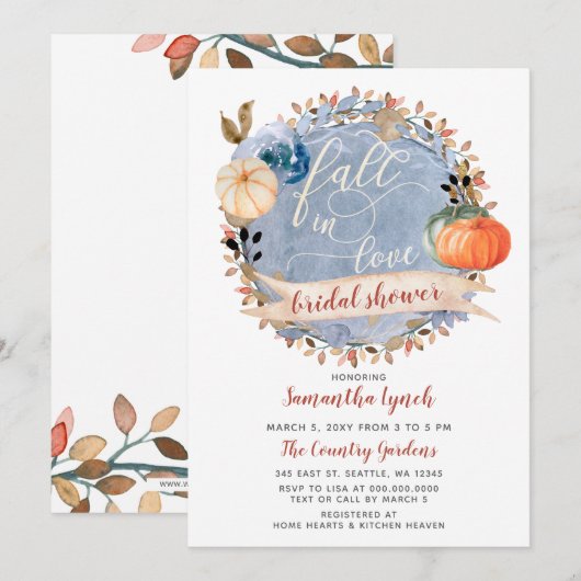 Invitation Citrouille de chute dans l'amour Fête des mariées (Devant / Derrière)