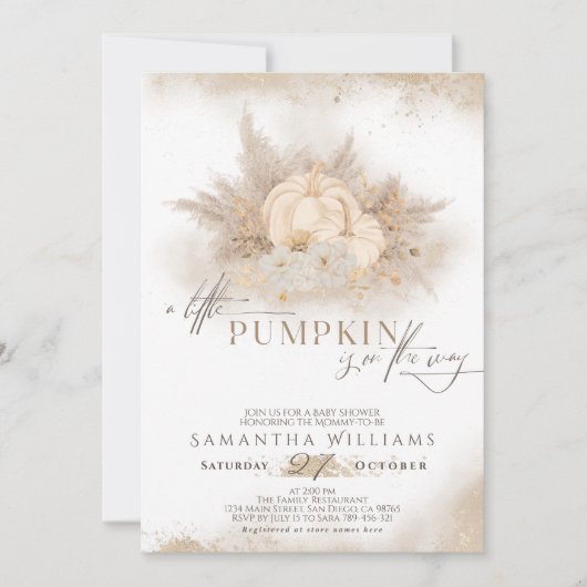 Invitation Citrouille de chute d'aquarelle Boho Pampas Baby s (Devant)