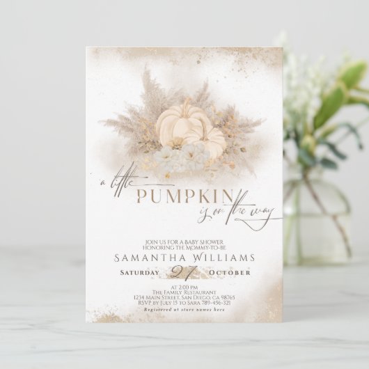 Invitation Citrouille de chute d'aquarelle Boho Pampas Baby s (Debout devant)