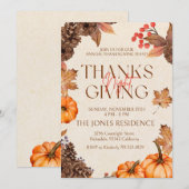 Invitation Citrouille de dîner de Thanksgiving à la florale r (Devant / Derrière)