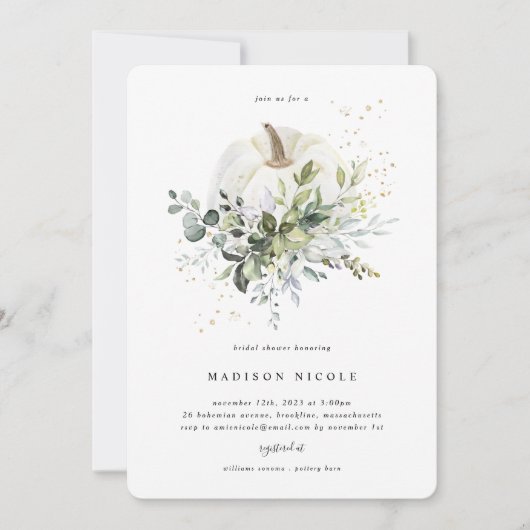 Invitation Citrouille de douche nuptiale Eucalyptu (Devant)