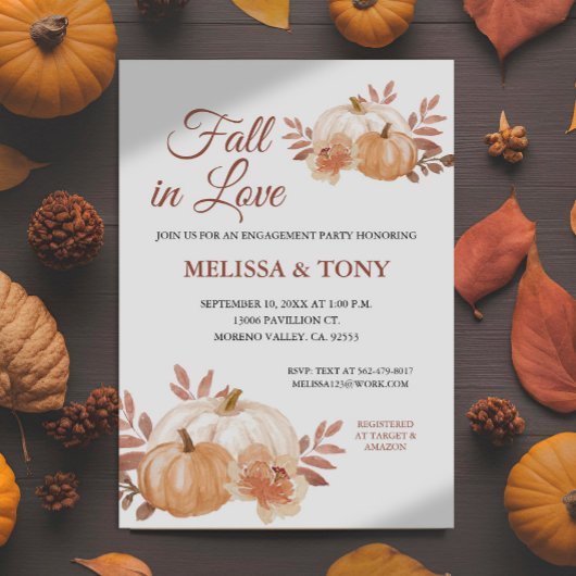 Invitation Citrouille de fiançailles modernes Fall in Love