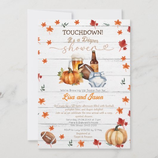 Invitation Citrouille de football en bois blanc Chute Douche  (Devant)