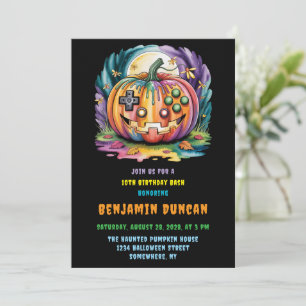 Invitation Citrouille de joueur coloré Halloween Bash