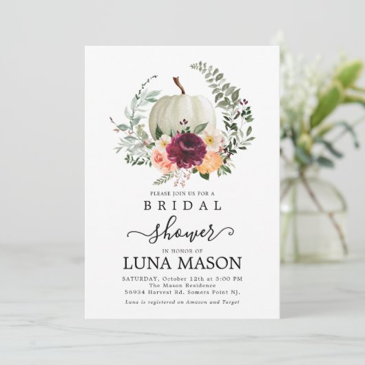 Invitation Citrouille de la douche nuptiale d'auto (Debout devant)