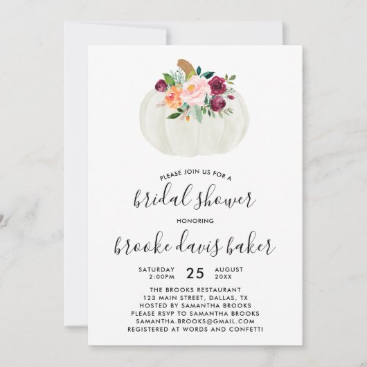 Invitation Citrouille de la douche nuptiale d'auto (Devant)