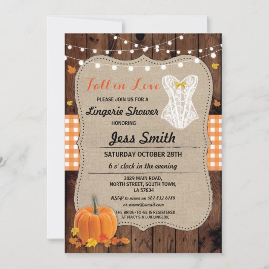 Invitation Citrouille de la fête de la douche de la Lingerie  (Devant)
