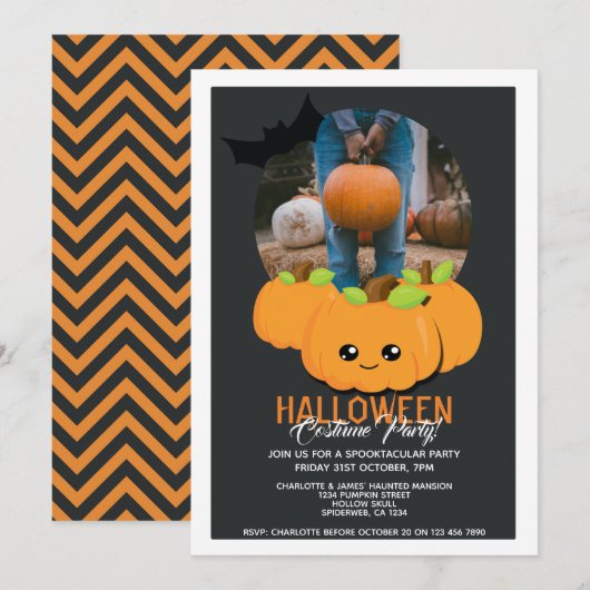Invitation Citrouille De La Fête D'Halloween Et Bat Personnal (Devant / Derrière)