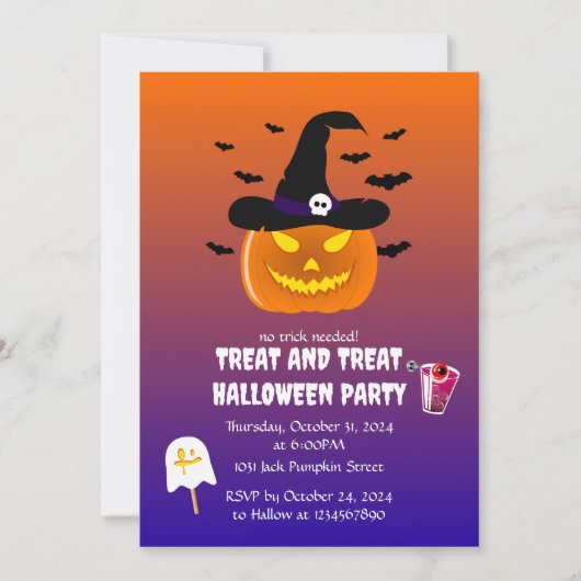 Invitation Citrouille de la fête d'Halloween Jack o’ Lantern (Devant)