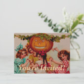 Invitation Citrouille de la fête d'Halloween vintage (Debout devant)