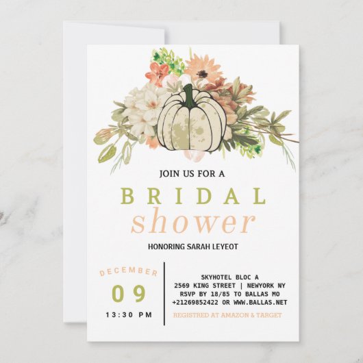 Invitation Citrouille de la moisson d'automne (Devant)