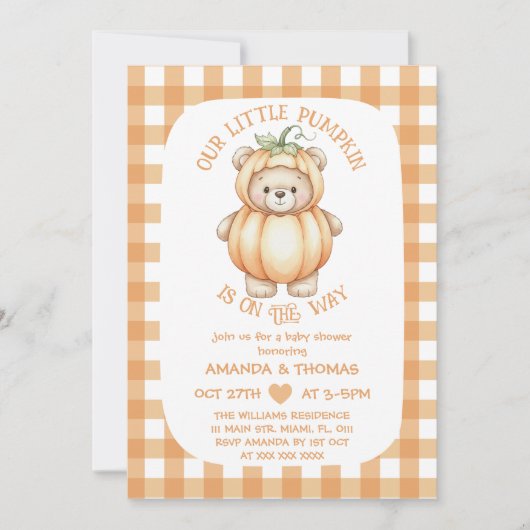 Invitation Citrouille de l'ours Baby shower neutre (Devant)