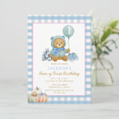Invitation Citrouille de l'ours bleu Beary premier anniversai (Debout devant)