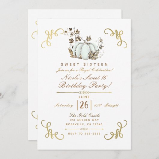 Invitation Citrouille de Parties scintillant blanc et or Swee (Devant / Derrière)