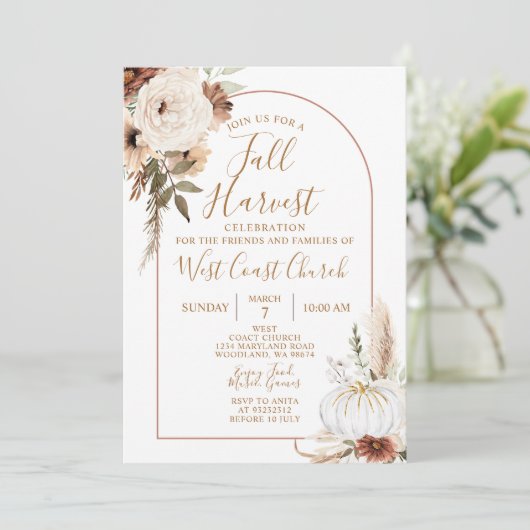 Invitation Citrouille de récolte d'automne Boho, communauté d (Debout devant)