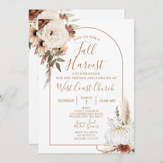 Invitation Citrouille de récolte d'automne Boho, communauté d (Devant / Derrière)