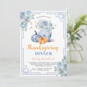 Invitation Citrouille de Thanksgiving Blue Peony Chinoiserie (Debout devant)