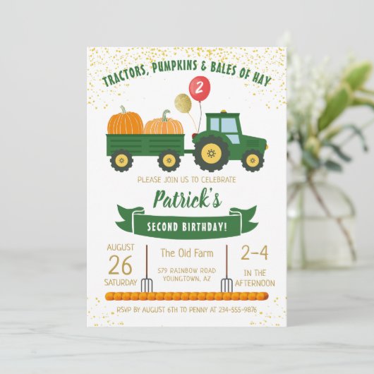 Invitation Citrouille de tracteur Automne Automne Anniversair (Debout devant)