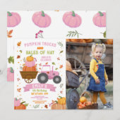 Invitation Citrouille de tracteurs roses Anniversaire de réco (Devant / Derrière)
