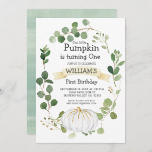 Invitation Citrouille de verdure automne garçon premier anniv