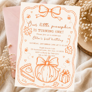 Invitation citrouille dessinée à la main gribouillis automne