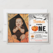 Invitation citrouille d'Halloween 1er anniversaire photo (Devant)