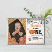 Invitation citrouille d'Halloween 1er anniversaire photo (Debout devant)