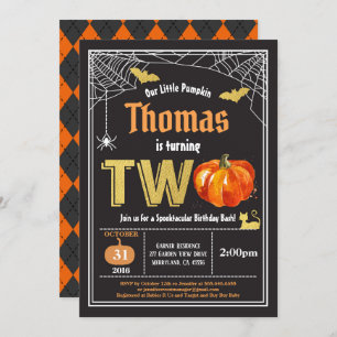 Invitation citrouille d'Halloween 2e anniversaire Gold noir