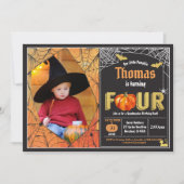Invitation Citrouille d'Halloween 4e anniversaire photo (Devant)