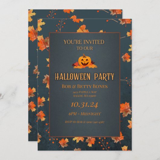 Invitation Citrouille d'Halloween à deux côtés (Devant / Derrière)