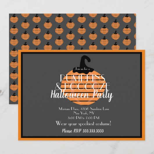 Invitation Citrouille d'Halloween adulte Orange Grey Party (Devant / Derrière)