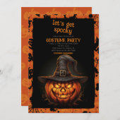 Invitation Citrouille d'Halloween avec Casquette de sorcière (Devant / Derrière)