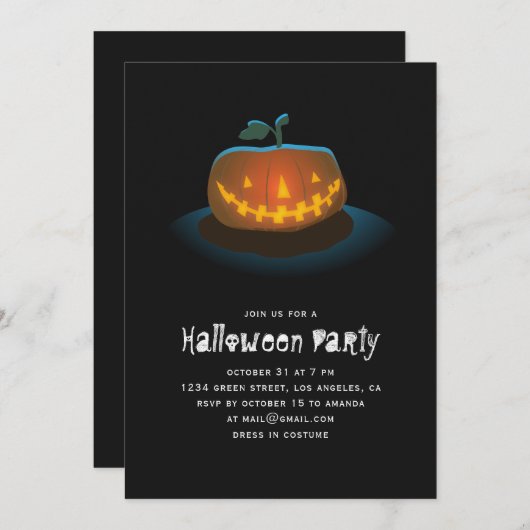 Invitation Citrouille d'Halloween | Jack-o'-lantern Éffrayant (Devant / Derrière)