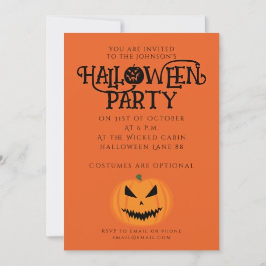 Invitation Citrouille d'Halloween Jack O'Lantern noir orange (Devant)