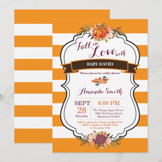 Invitation Citrouille d'invitation Fall in Love (Devant / Derrière)
