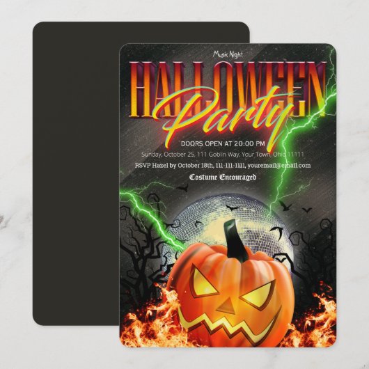 Invitation Citrouille discoïaque d'Halloween Jack O Lantern e (Devant / Derrière)