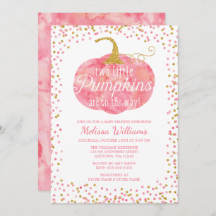 Invitation Citrouille d'or rose  automne Twin Girl Baby showe