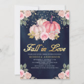 Invitation Citrouille d'or rose Floral Navy Fête des mariées  (Devant)